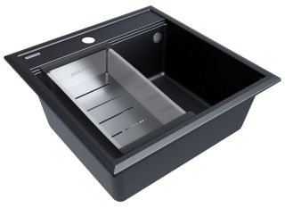 Комплект Paulmark: мойка Stepia 50 и коландер Advance PM115051-BLM+A375-BS чёрный металлик/брашированная нержавеющая сталь